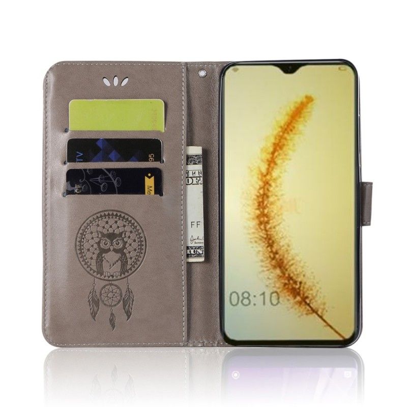 Bescherming Hoesje Huawei P Smart 2019 Grijs Zwart Uil Dromenvanger Met Leereffect
