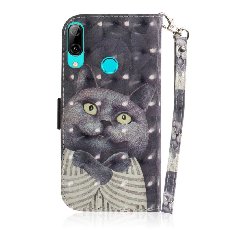Cover Folio-hoesje Huawei P Smart 2019 Telefoonhoesje Grijze Kat Met String