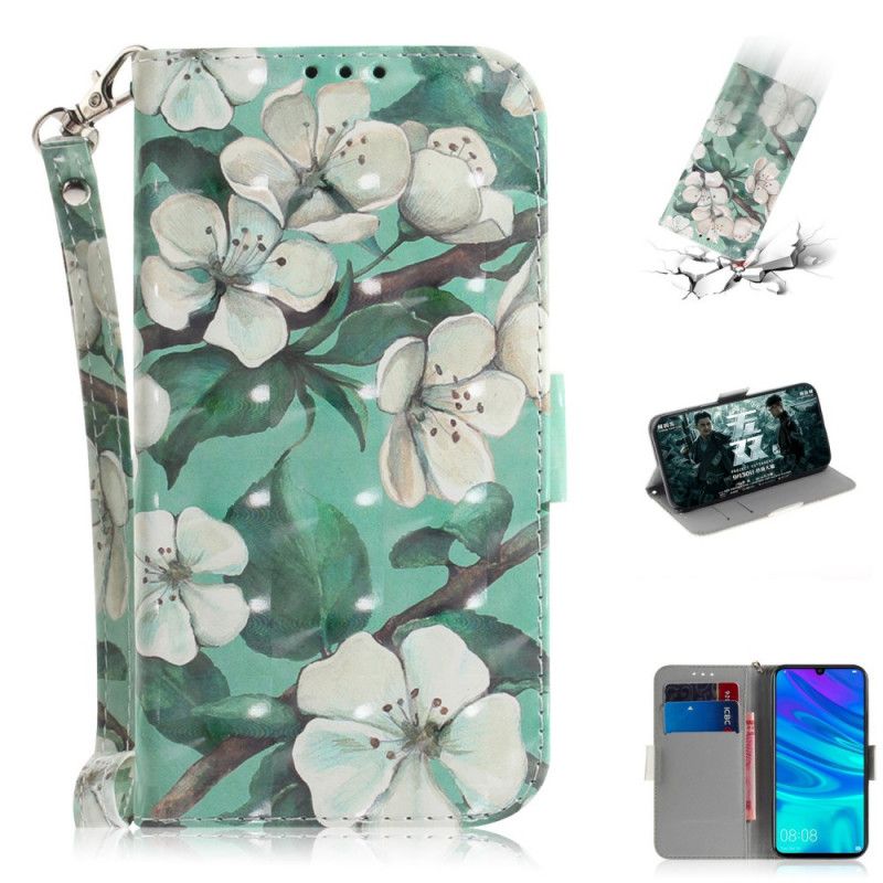 Flip Case Leren Huawei P Smart 2019 Bloeiende Tak Met String