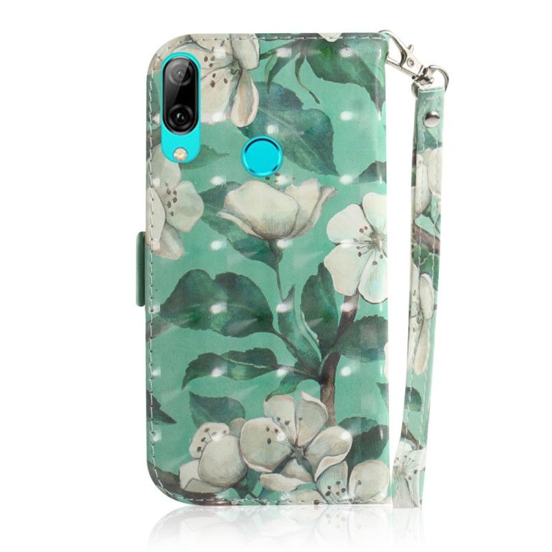 Flip Case Leren Huawei P Smart 2019 Bloeiende Tak Met String
