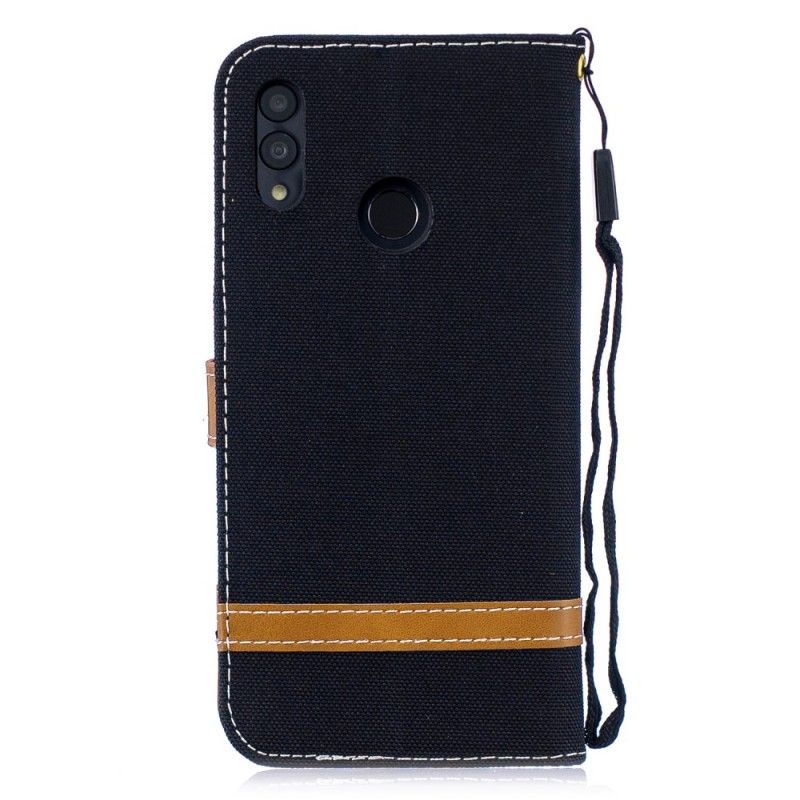 Flip Case Leren Huawei P Smart 2019 Grijs Zwart Stof En Leereffect Met String