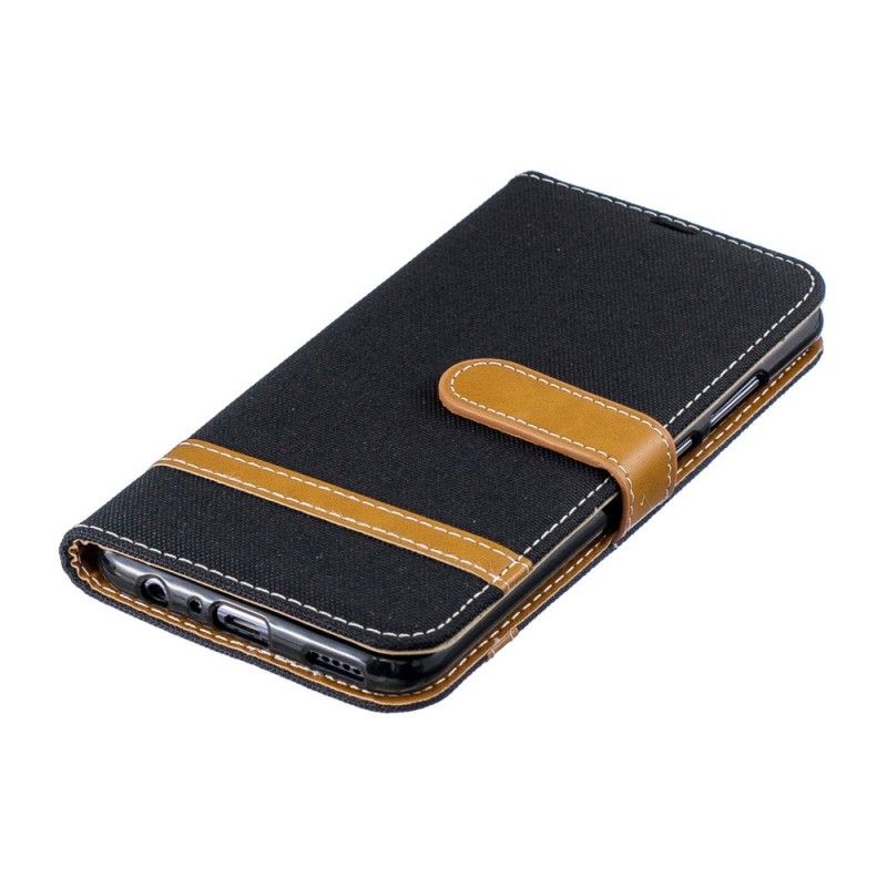 Flip Case Leren Huawei P Smart 2019 Grijs Zwart Stof En Leereffect Met String