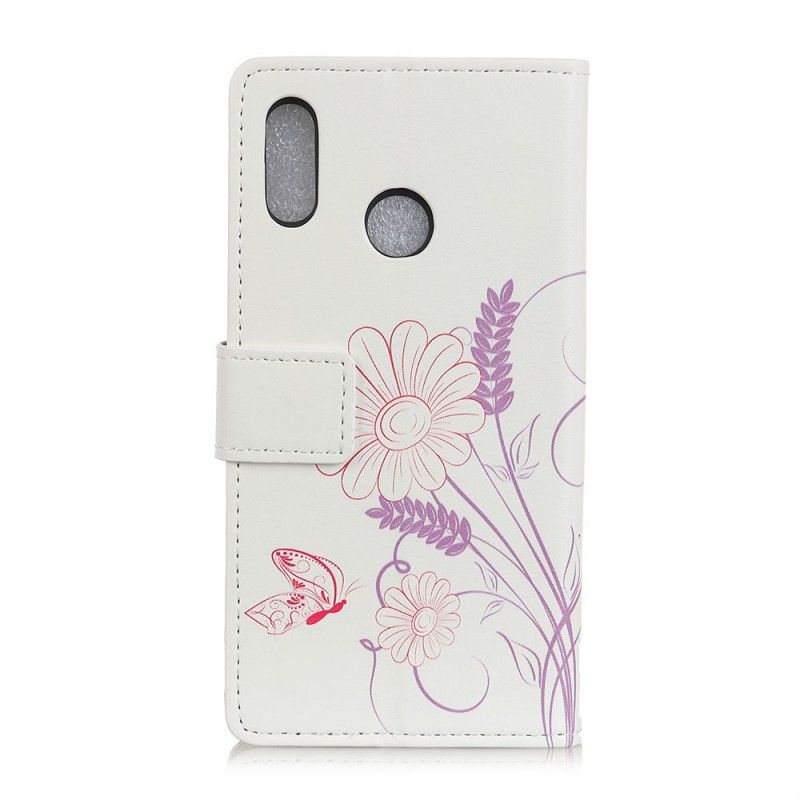 Flip Case Leren Huawei P Smart 2019 Vlinders En Bloemen Tekenen