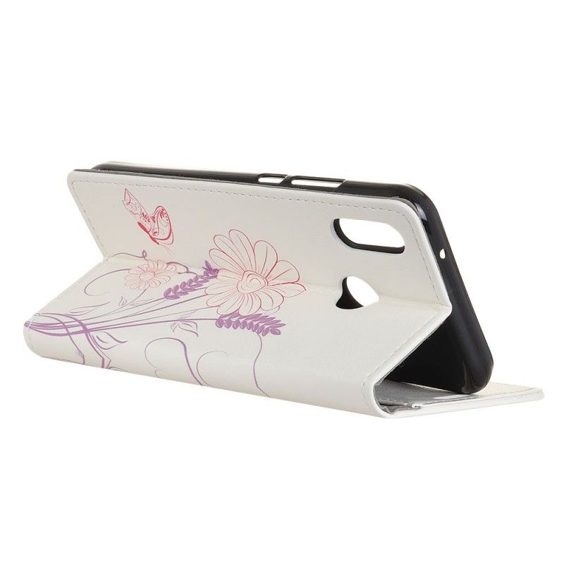 Flip Case Leren Huawei P Smart 2019 Vlinders En Bloemen Tekenen