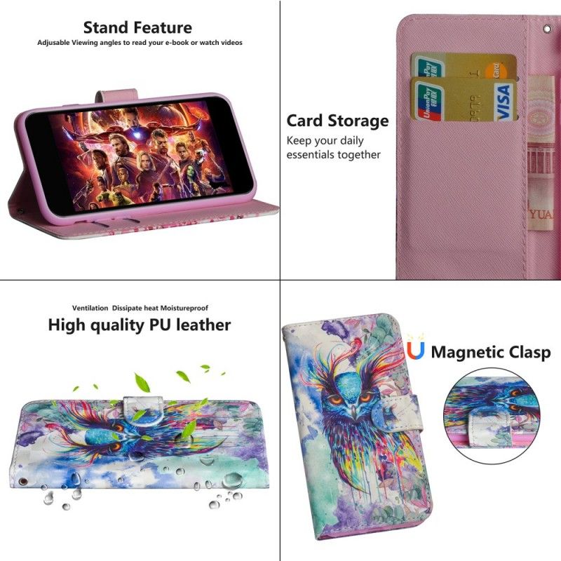 Leren Hoesje Huawei P Smart 2019 Aquarel Vogel