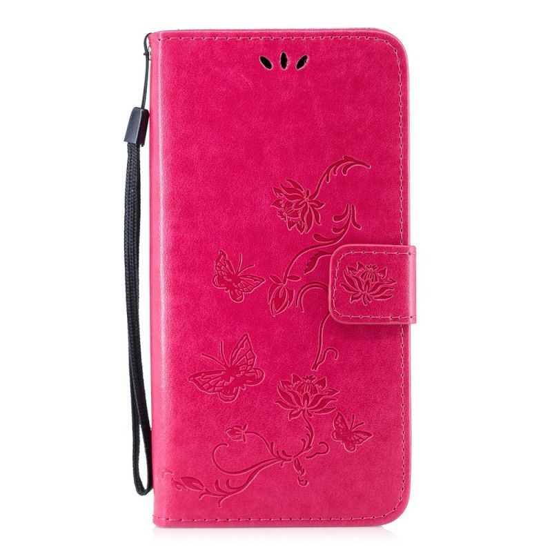 Leren Hoesje voor Huawei P Smart 2019 Grijs Zwart Vlinders En Stringbloemen