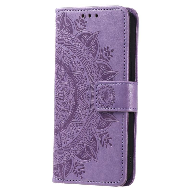 Leren Hoesje voor Motorola Edge 40 Pro Mandala Zon Met Lanyard