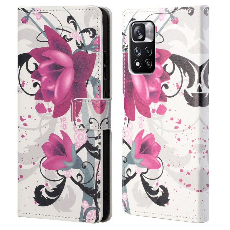 Leren Hoesje Voor Xiaomi Redmi Note 11 Pro / Note 11 Pro Plus Tropische Bloemen