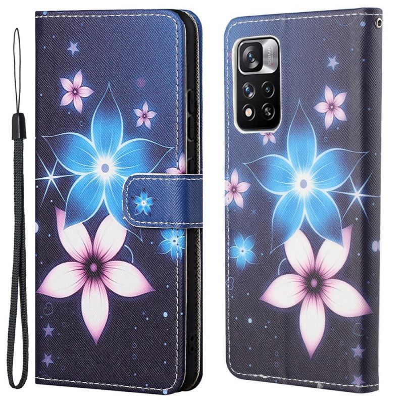 Leren Hoesje Xiaomi Redmi Note 11 Pro / Note 11 Pro Plus Maanbloemen Met Riem Bescherming Hoesje