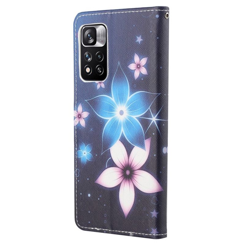 Leren Hoesje Xiaomi Redmi Note 11 Pro / Note 11 Pro Plus Maanbloemen Met Riem Bescherming Hoesje