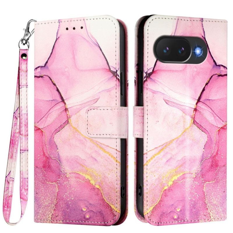 Flip Case Leren Google Pixel 10a Marmerpatroon Met Bandje