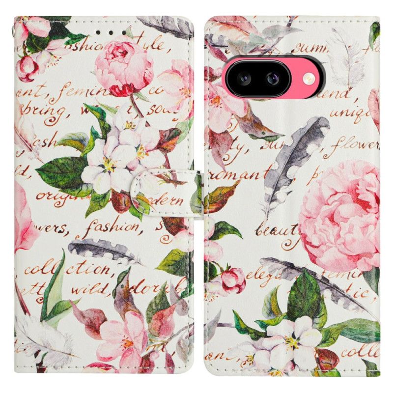 Leren Hoesje Google Pixel 10a Groene Bladeren En Bloemen Bescherming Hoesje