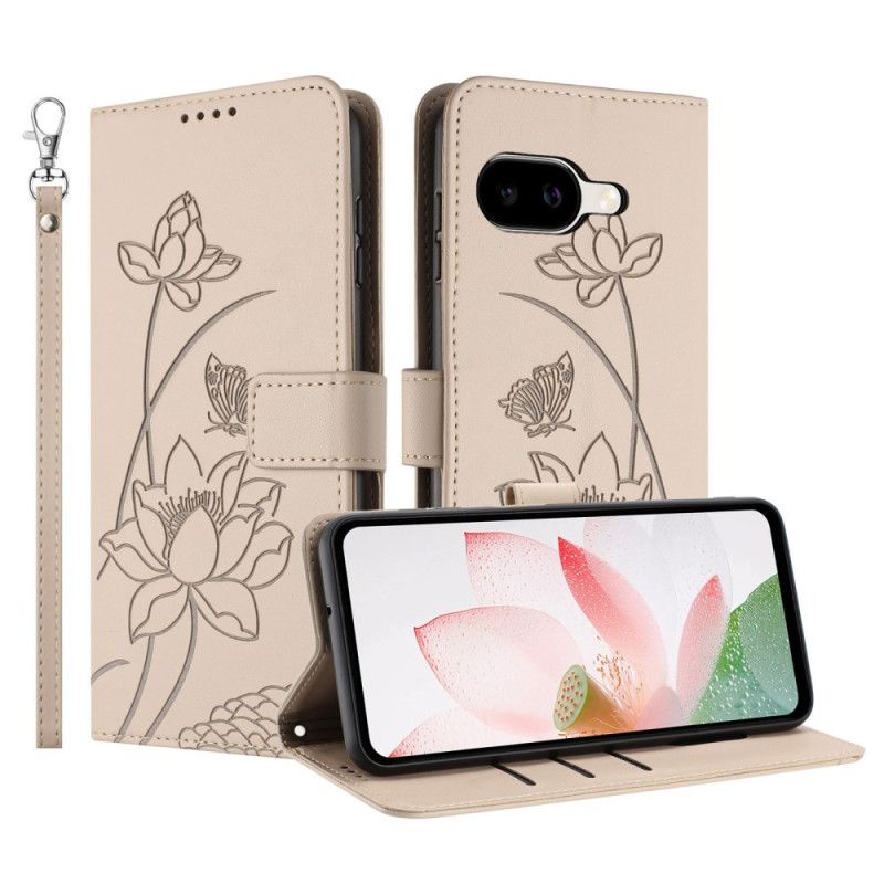 Leren Hoesje Google Pixel 10a Lotuspatroon Bandje Bescherming Hoesje