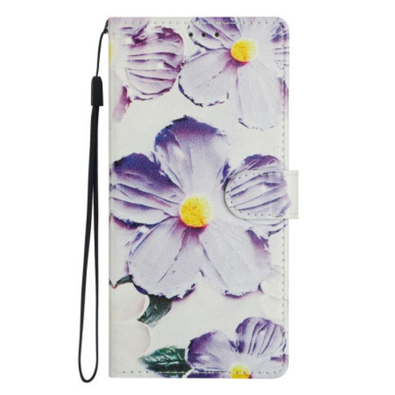 Leren Hoesje Google Pixel 10a Paarse Bloemen