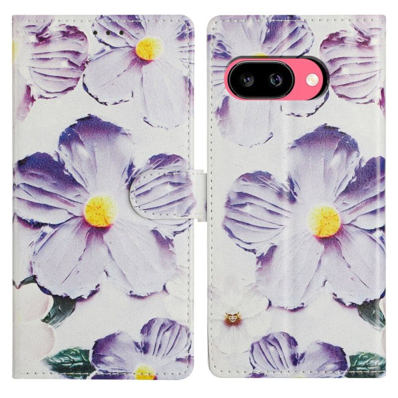 Leren Hoesje Google Pixel 10a Paarse Bloemen