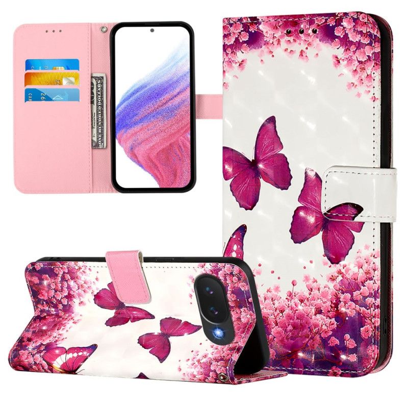 Leren Hoesje Google Pixel 10a Roze Vlinders
