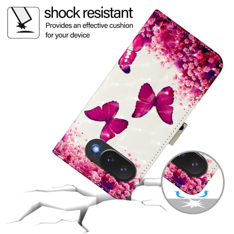 Leren Hoesje Google Pixel 10a Roze Vlinders