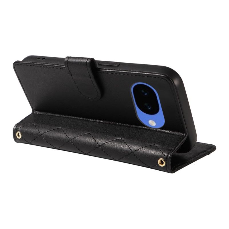 Leren Hoesje Voor Google Pixel 10a Gewatteerde Portemonnee Met Bandje En Schouderband