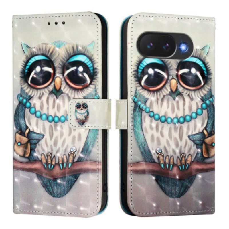 Leren Hoesje Voor Google Pixel 10a Grijze Uil
