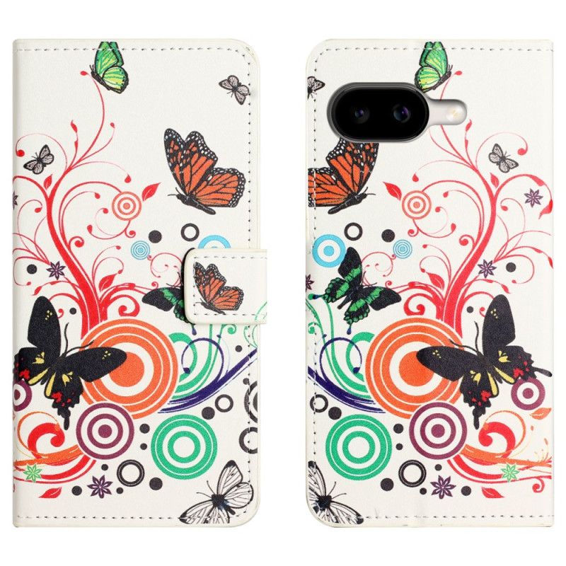 Leren Hoesje Voor Google Pixel 10a Vlinders Op Een Witte Achtergrond