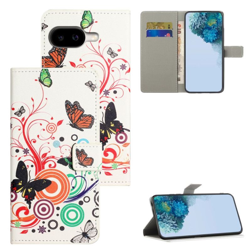 Leren Hoesje Voor Google Pixel 10a Vlinders Op Een Witte Achtergrond