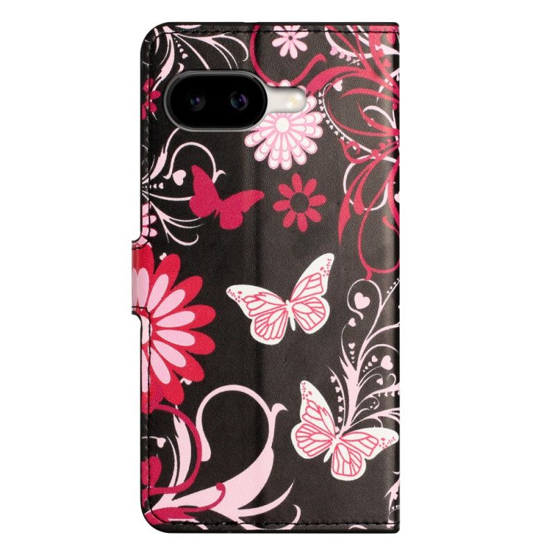 Leren Hoesje Voor Google Pixel 10a Vlinders Op Een Zwarte Achtergrond
