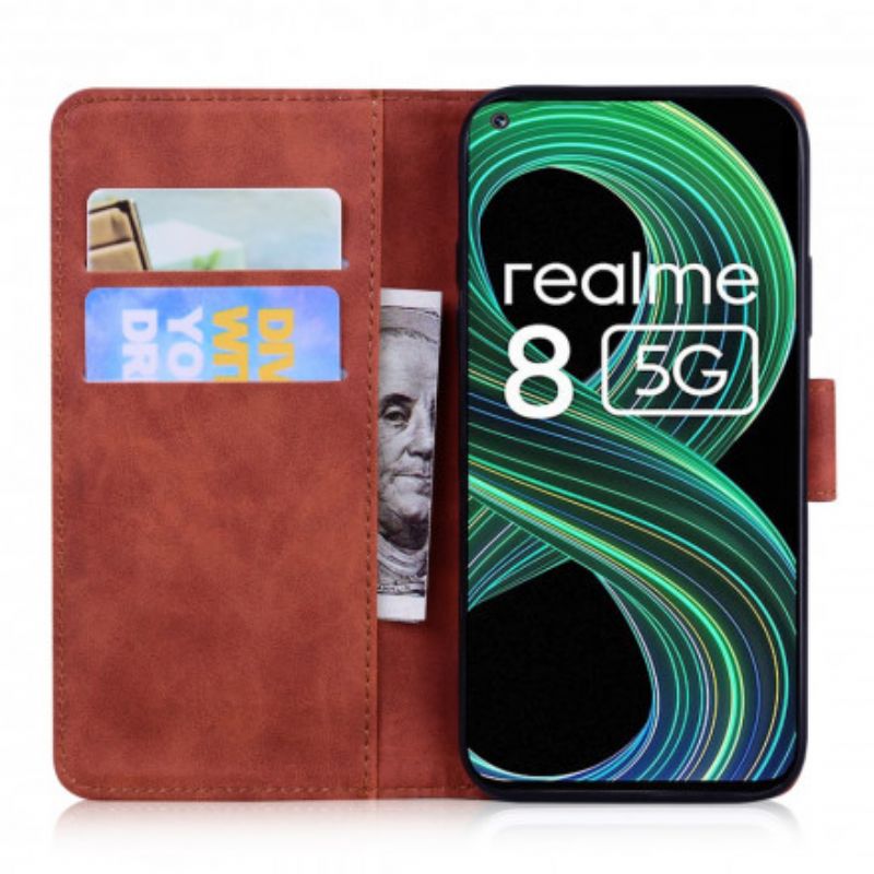 Flip Case Leren Realme 8 5g Monochroom Leereffect