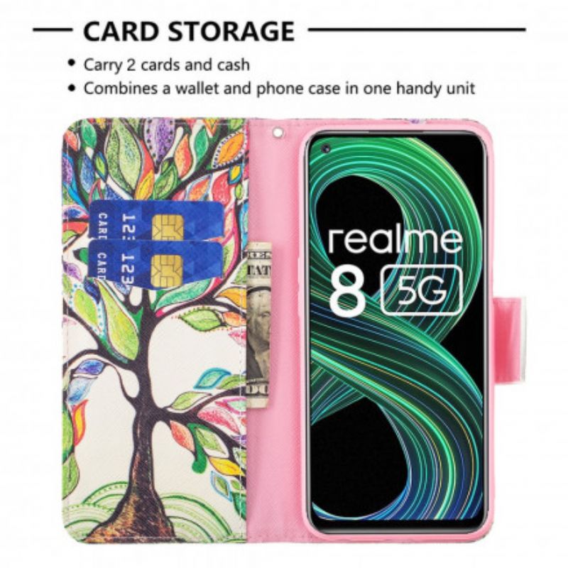 Folio-hoesje Realme 8 5g Telefoonhoesje Gekleurde Boom