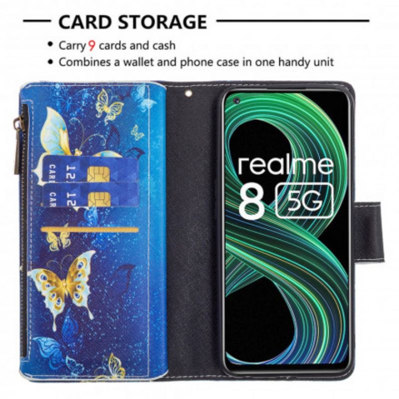Leren Hoesje Realme 8 5g Vlinderzak Met Rits Bescherming Hoesje