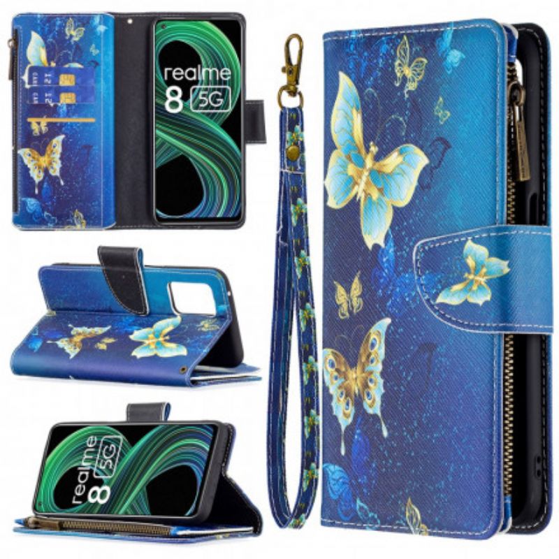 Leren Hoesje Realme 8 5g Vlinderzak Met Rits Bescherming Hoesje
