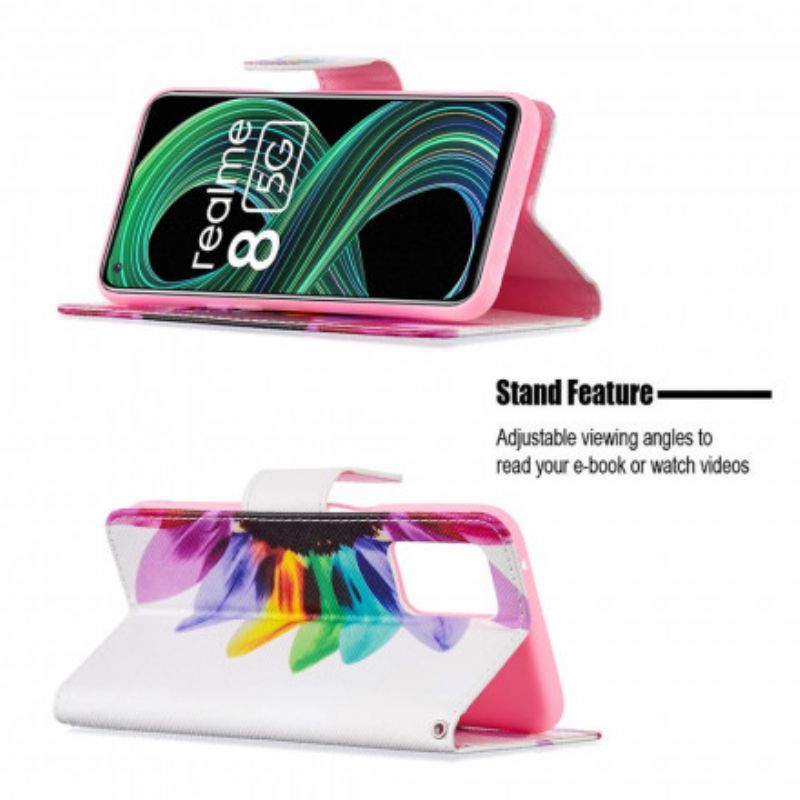 Leren Hoesje Voor Realme 8 5g Bloem Aquarel
