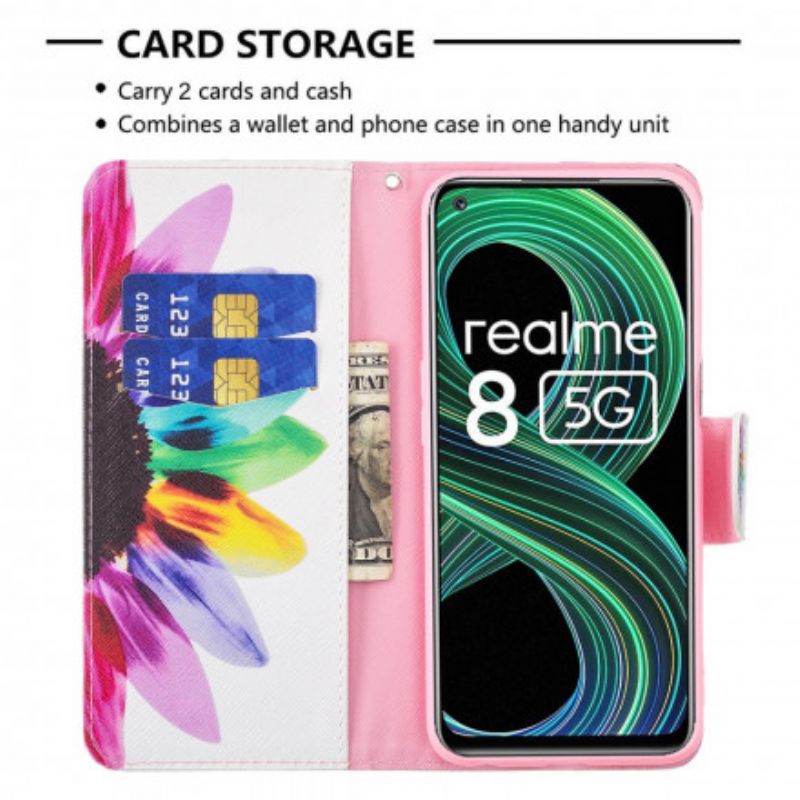 Leren Hoesje Voor Realme 8 5g Bloem Aquarel