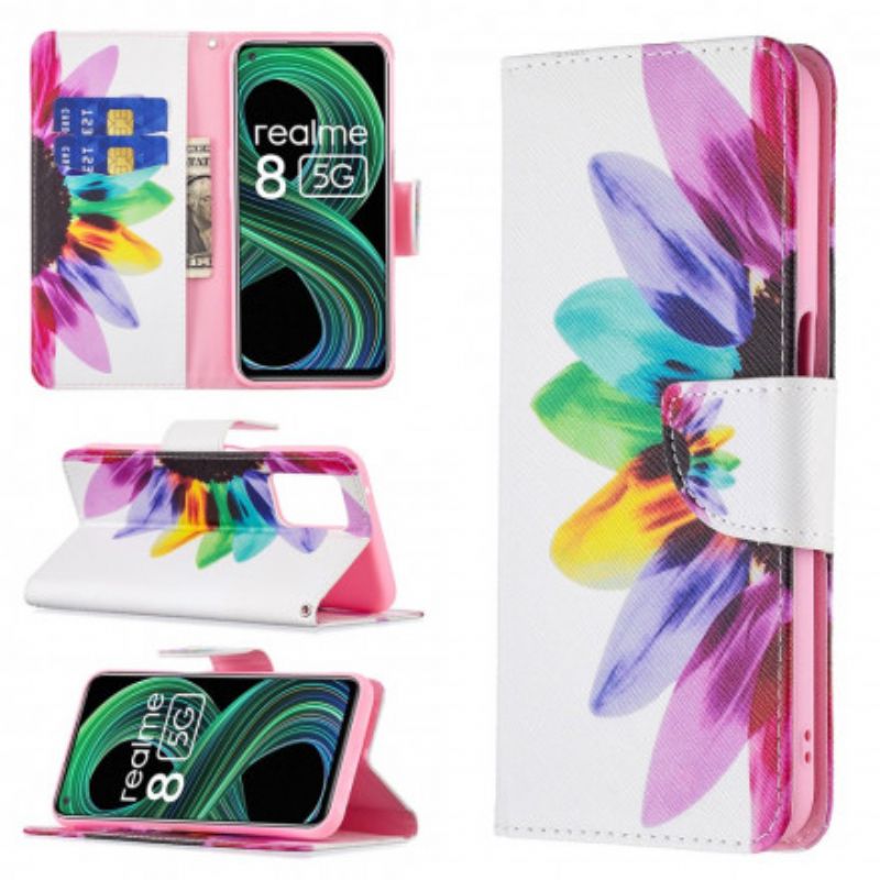 Leren Hoesje Voor Realme 8 5g Bloem Aquarel