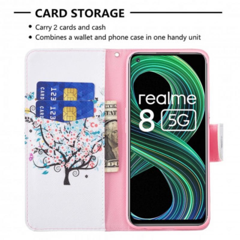 Leren Hoesje Voor Realme 8 5g Gebloemde Boom