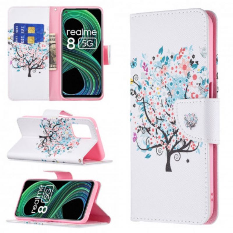 Leren Hoesje Voor Realme 8 5g Gebloemde Boom