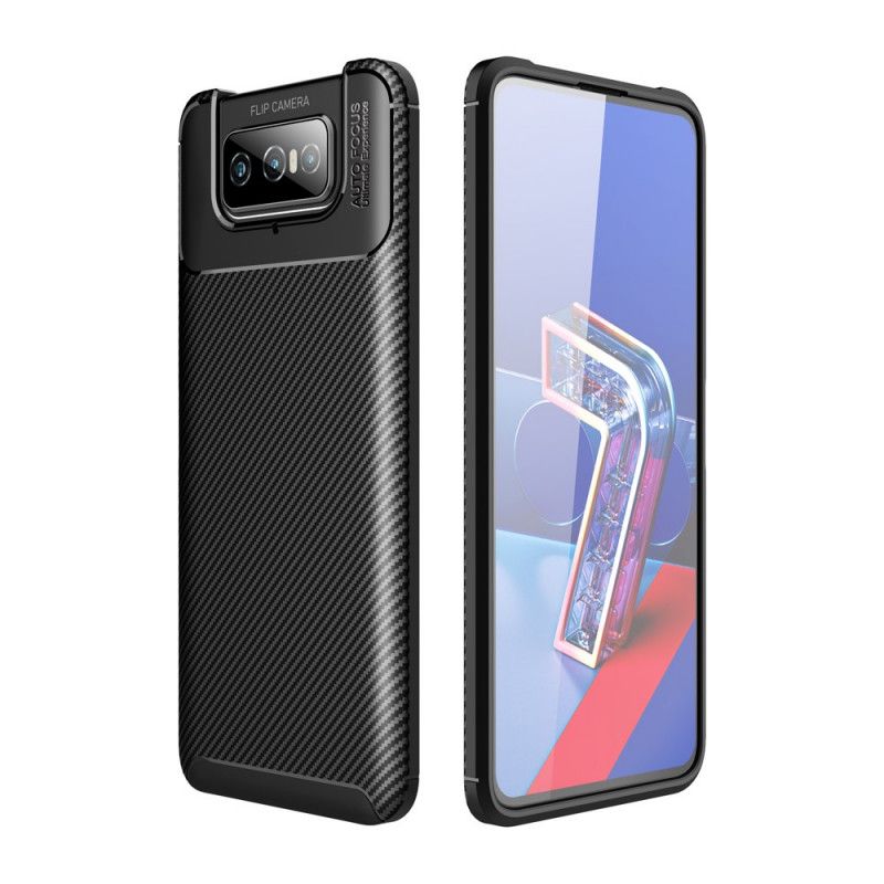 Case Hoesje Asus Zenfone 7 / 7 Pro Donkerblauw Zwart Telefoonhoesje Flexibele Koolstofvezel