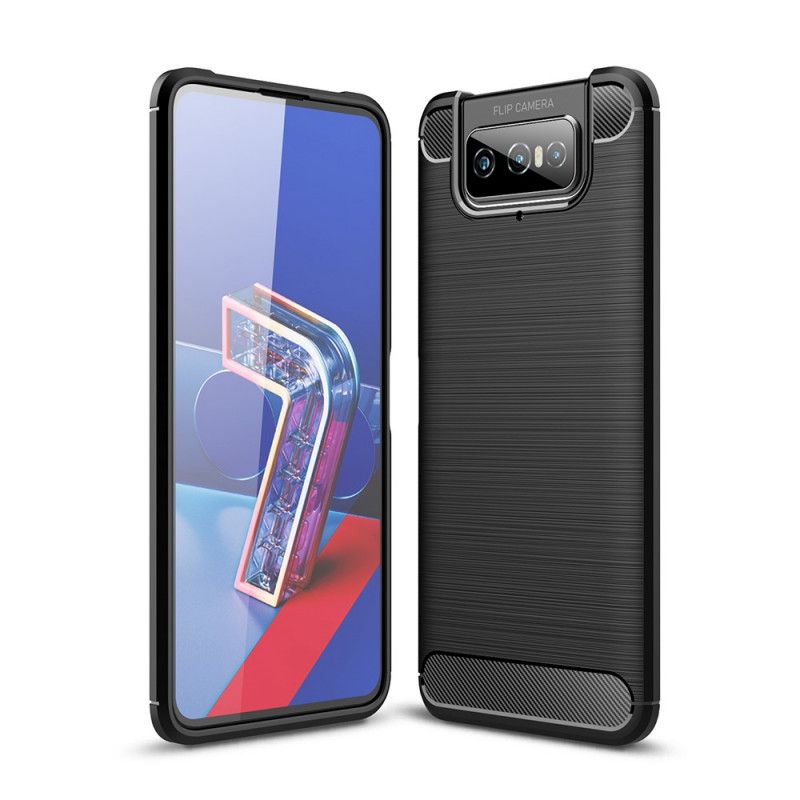 Case Hoesje Asus Zenfone 7 / 7 Pro Rood Zwart Telefoonhoesje Geborsteld Koolstofvezel