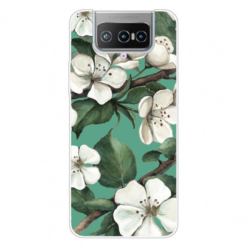 Case Hoesje Asus Zenfone 7 / 7 Pro Telefoonhoesje Geschilderde Witte Bloemen