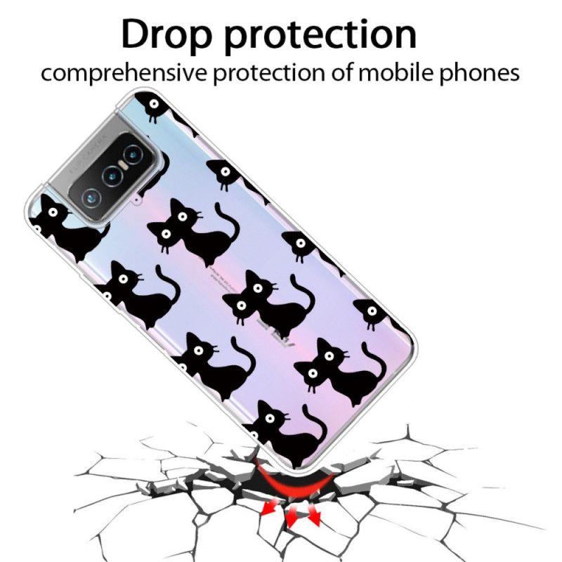 Cover Hoesje Asus Zenfone 7 / 7 Pro Telefoonhoesje Meerdere Zwarte Katten