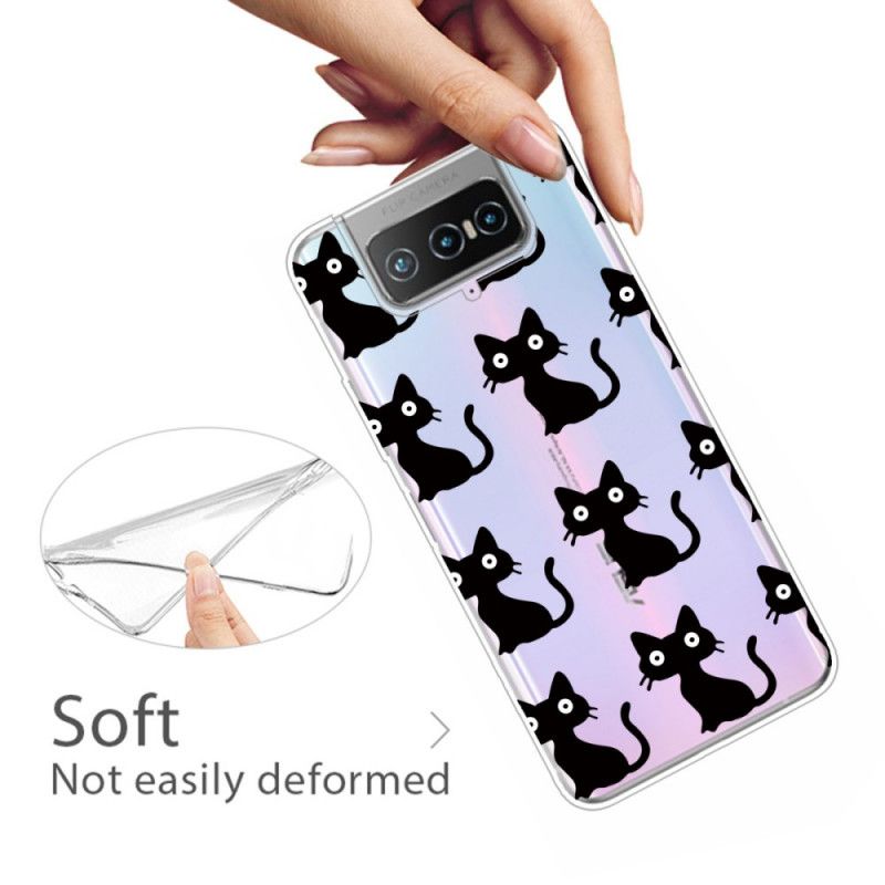 Cover Hoesje Asus Zenfone 7 / 7 Pro Telefoonhoesje Meerdere Zwarte Katten