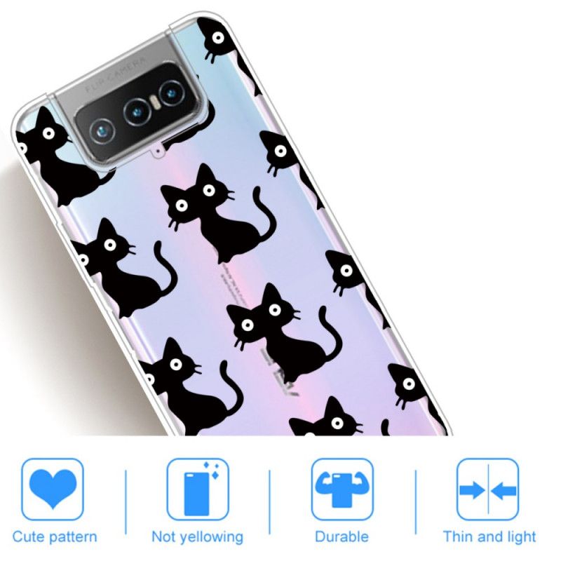 Cover Hoesje Asus Zenfone 7 / 7 Pro Telefoonhoesje Meerdere Zwarte Katten