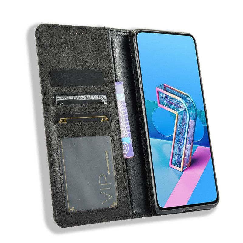Folio-hoesje voor Asus Zenfone 7 / 7 Pro Rood Zwart Gestileerd Vintage Leereffect