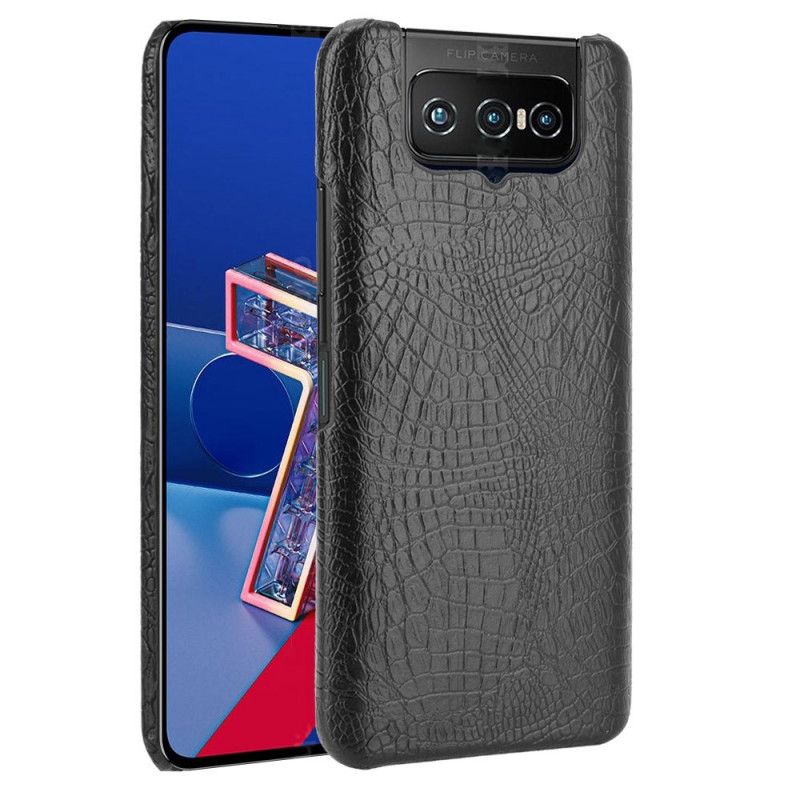 Hoesje voor Asus Zenfone 7 / 7 Pro Wit Zwart Krokodillenhuideffect