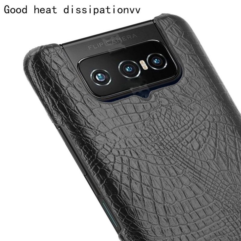 Hoesje voor Asus Zenfone 7 / 7 Pro Wit Zwart Krokodillenhuideffect