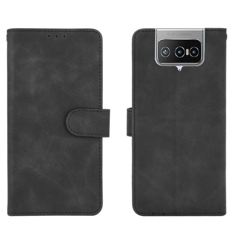Leren Hoesje Asus Zenfone 7 / 7 Pro Magenta Zwart Huid-Aanraking