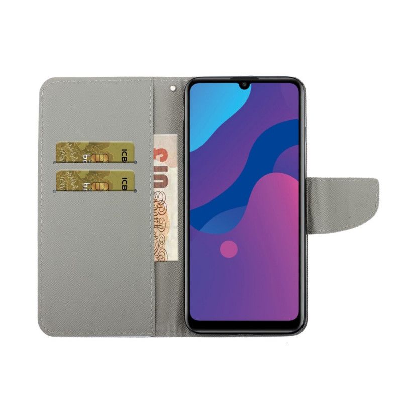 Bescherming Hoesje Honor 9A Goud Donkerblauw Vlindervariaties Met String