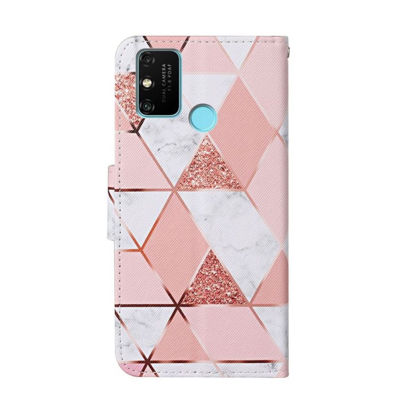 Cover Folio-hoesje Honor 9A Telefoonhoesje Driehoek Van Marmer En Glitter
