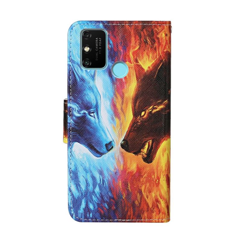 Cover Folio-hoesje Honor 9A Telefoonhoesje Wolf Van Ijs En Vuur