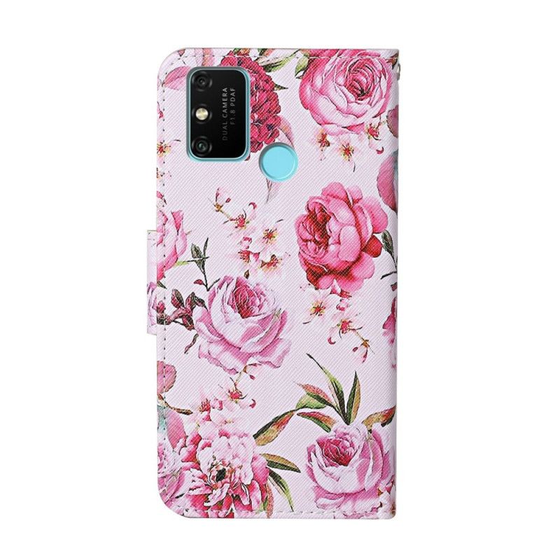 Leren Hoesje Honor 9A Retro Vrijheidsbloemen