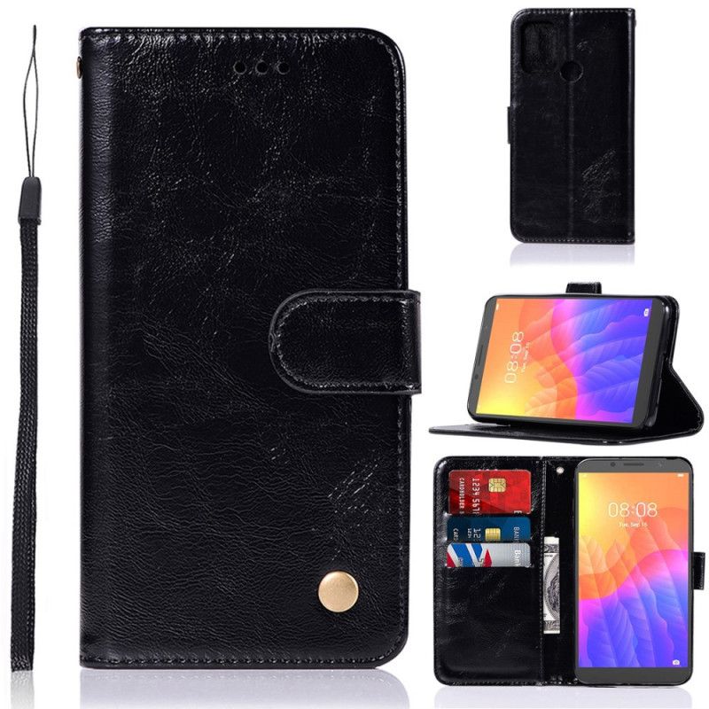 Leren Hoesje Honor 9A Rood Zwart Vintage Leereffect Met Riempje